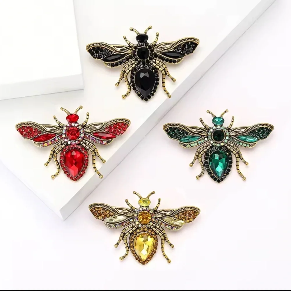 Vintage Red Crystal Bee Brooch